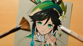 Drawing Game Character Venti | Inking and Coloring Process