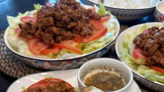 ឡុុកឡាក់សាច់ជ្រូក / Lok Lak / Cambodia recipes / pork lettuce ￼wraps #cambodia #healthyfood