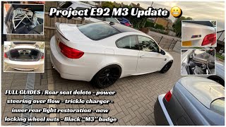 BMW e92 M3 To do list done, Rear seat delete, Power steering overflow, M3 badge, Charger lead