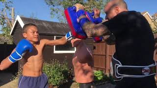 tin Training in garden with bob and  dad  Muay Thai