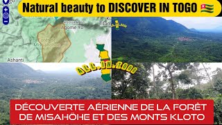 Aerial view of a natural beauty of Togo: Misahohe forest and Mounts Kloto overhanging Kpalime city