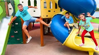 The Floor is Lava on the Playground! Sofia & Max pretend to play with Dragons