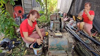 The girl repaired and restored the generator for her neighbor.