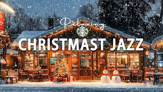 Cozy Outdoor Cafe Ambience with Gently Falling Snow ~ Relaxing Jazz Christmas for Focus & relaxation