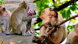 Funny young mother Manda playing with tiny baby