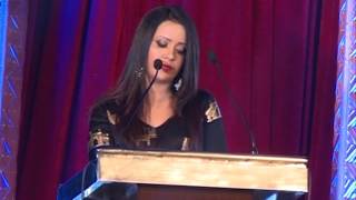 Amruta Fadnavis speaking at Acid Attack Victors' programme