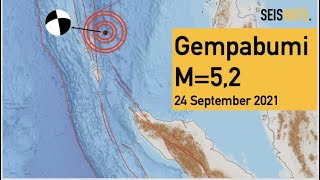 Catatan #Gempabumi M=5,2 (24/09/2021) di 326 km Baratlaut Kota Sabang