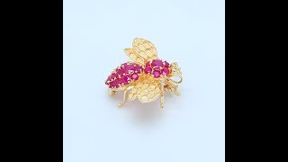 Ruby Bee Pendant Brooch in 14k Gold