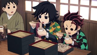 Tanjiro and Tomioka cold soba noodle speed eating contest