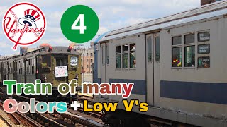 NYCT: Train of many colors + Low V subway cars on the 4 line for Yankees home opener