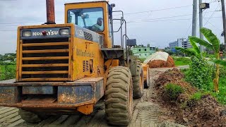 Awesome Komatsu WA350 Wheel Loader - The Operator is Doing Sand Leveling Work On The New Road