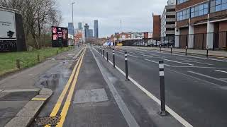 New wand-protected cycleways on Chester Road, Stretford (in progress)