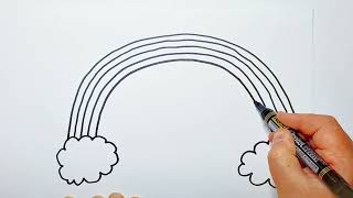 Art Tutorial on How to Draw a Cute Rainbow and Clouds in Timelapse for children to draw along to.