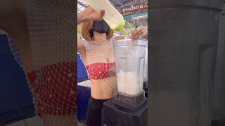 Beautiful Thai Lady Selling Strawberry Milk Shake -Thai Street Food