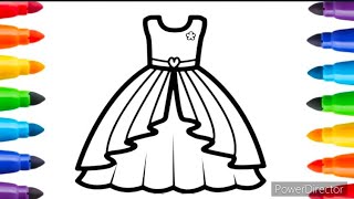 How to draw a Frock Drawing || easy step by step girls dress drawing with colour🌈 || frock drawing||