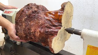 Woodturning - A Art Products From Coffee Root Burl On Lathe