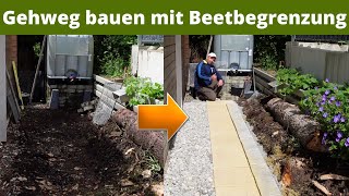 Gartenweg mit Beetbegrenzung selber bauen | Splittbett abziehen | Gehwegplatten verlegen