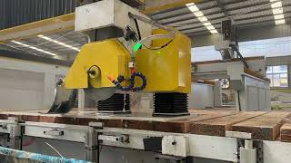 How does the 5 Axis Stone Cutting Bridge Saw machine cut and move the plate