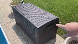 Suncast 99 Gallon Resin Wicker Patio Outdoor Storage Container for Toys Review