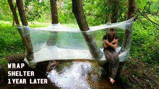 I returned to my plastic wrap shelter a year later. BUSHCRAFT, SURVIVAL, OUTDOOR, RELAX CAMPING