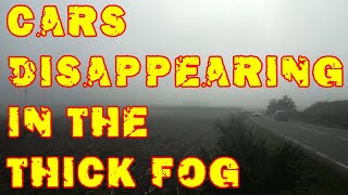 The cars are disappearing in the fog