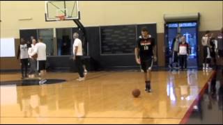 Trail Blazers Joel Freeland and Meyers Leonard after practice