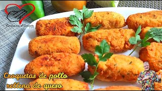 Croquetas de pollo rellena de queso, se derrite en la boca....