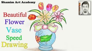 How to draw Beautiful Flower Vase step by step (very easy) Speed Drawing