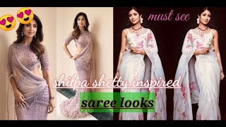 #girlsfashiontrend  Shilpa shetty inspired saree lookbook| elegant designs || party wear| best ideas