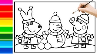 Cómo colorear A Peppa Pig jugando en la nieve 🐷 ❄ | Coloreando Dibujos Para Niños