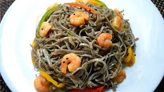 Black Sesame Noodles Recipe | Black Noodles with Prawns