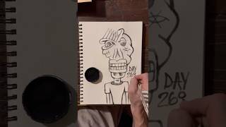 Daily Faces Challenge: Day 268/365 - Drawing with a Feather & Acrylic Ink | Art Timelapse #shorts