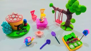 DIY How to make polymer clay miniature house,  Farm, Tree Swing , Table, Chair