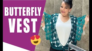 The Butterfly Vest / how to crochet    - EASY AND FAST - BY LAURA CEPEDA