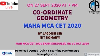 CO ORDINATE GEOMETRY - MAH MCA CET 2020 BY JAGDISH SIR ( IIT BOMBAY)