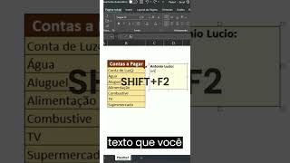 Segredo do Excel: Tecla de Atalho para Comentários #exceltips #excel #produtividade #shorts