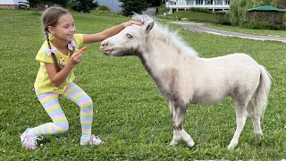 Sofia walks on the farm and feeds the horses and little ponies!