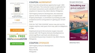 Get 1,800 (PHP) cash back from Taft Property Ventures Development in Quezon City, Metro Manila