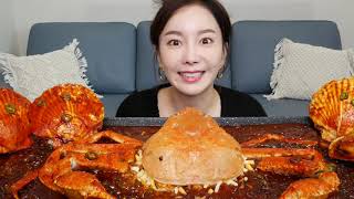 (  Mukbang ASMR)  Cua tuyết đỏ Bào ngư sò điệp Hải sản Cơm chiên phô mai