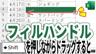 【Excel】フィルハンドルをShift押しながらドラッグすると...