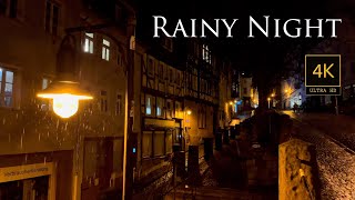 Rainy Night walk tour 4k in Germany near river Old City historic Town marburg relaxing binaural rain