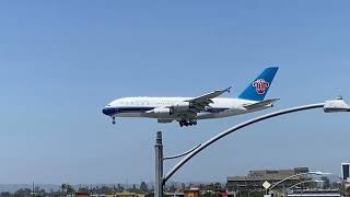 China Southern Airlines Airbus A380 landing at Los Angeles International Airport KLAX runway 24R