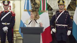 Buenos Aires, dichiarazioni congiunte di Giorgia Meloni con Presidente Argentina, Javier Milei