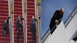 Joe Biden FALLS three times while boarding Air Force One