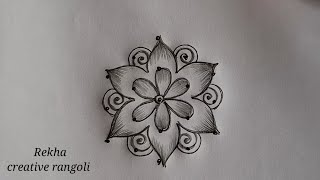 creative rangoli designs (5*3) | latest pulli kolangal | easy flower rangoli@rekhacreativerangoli