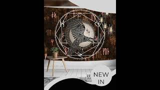 Viking Raven Wall Tapestry Hanging Medieval Wall Hanger Trippy Psychedelic