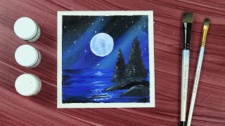 Simple Acrylic Painting Idea / Moon Scenery / Landscape Painting for Beginners #70