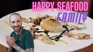 Happy seafood family on a plate - Mediterranean diet recipe