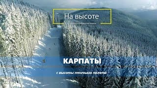 Буковель с высоты птичьего полета зимой. Карпаты. Красота снежных гор. На высоте