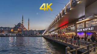 Istanbul Turkey 2023 Galata Bridge January Walking Tour | 4K HD 60FPS